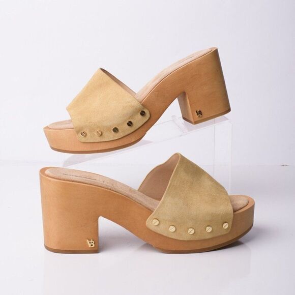 Veronica Beard Hannalee 2 Suede Clog Sandals Desert Tan Studded Sz 9.5 Platform - Picture 1 of 9